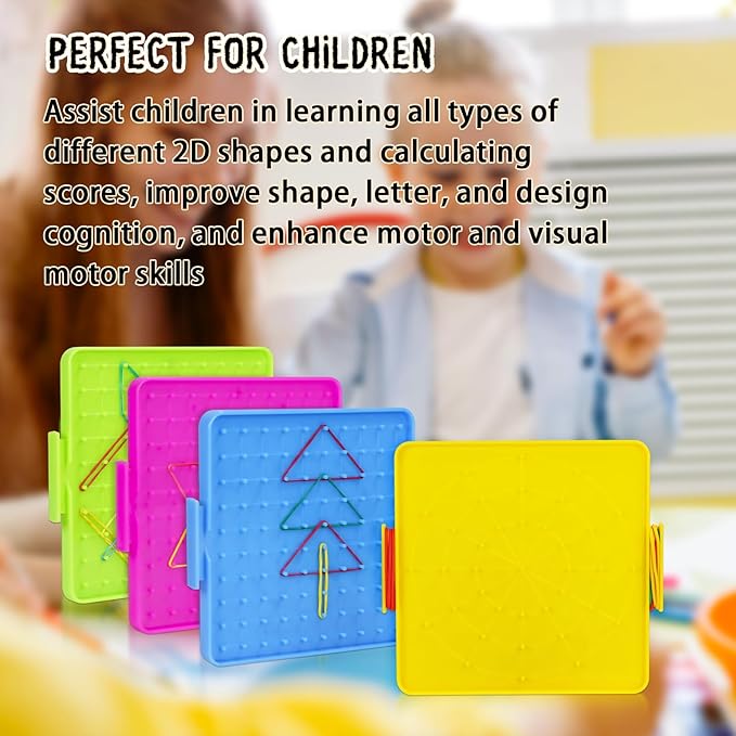8 Pack Plastic Mathematical Manipulative Material Array Block Geo Board with 80 Latex Bands for Kids(4 Colors)