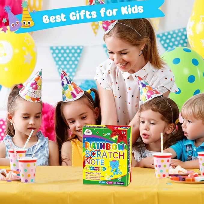 ZMLM Scratch Art Party Favors: 4 Pcs Birthday Gifts Goodie Bags Stuffers Rainbow Scratch Paper Craft Notebooks for Kids 4-8 Classroom Prize Students End School Supplies Toy Girls Boys Return Gift