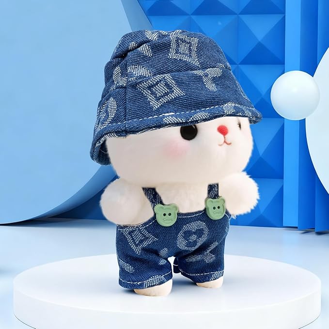 17cm Clothes Set(Only Outfit), Hat & Overalls Set for 6.7inch Doll, Cute Clothes for Dress up Unique Style, Stylish Clothes for Doll (Blue)
