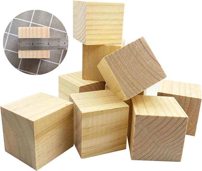 Wood Blocks for Crafts,2 Inch Unfinished Wooden Cubes Natural Wood Blocks for Crafts Making & DIY Projects & Decor(Pack of 9)