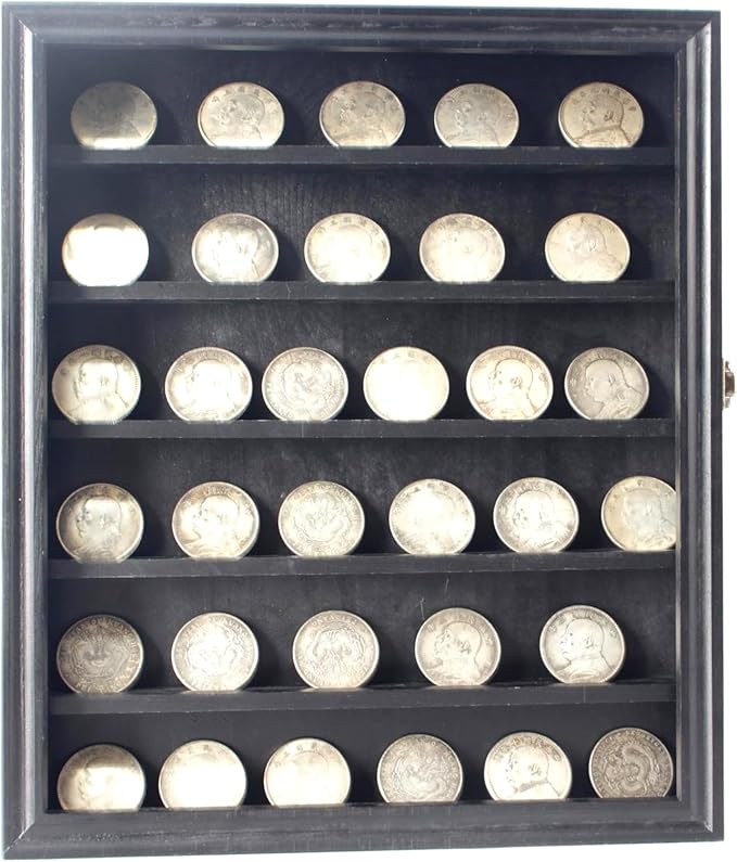 Challenge Coin Display Wall Mount, Military Coin Display Box with Removable Shelf, Poker Chip Holder, Lockable Cabinet Rack Stand