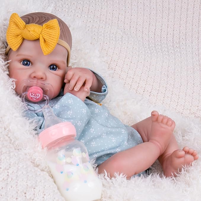 Aori Reborn Baby Dolls Girl - 20 Inch Realistic Handmade Cloth Body Newborn Baby Doll with Blue Eyes & Hand-Painted Hair Weighted Cuddle Doll for Companion, Gift for Seniors, Collectors & Kids 3+