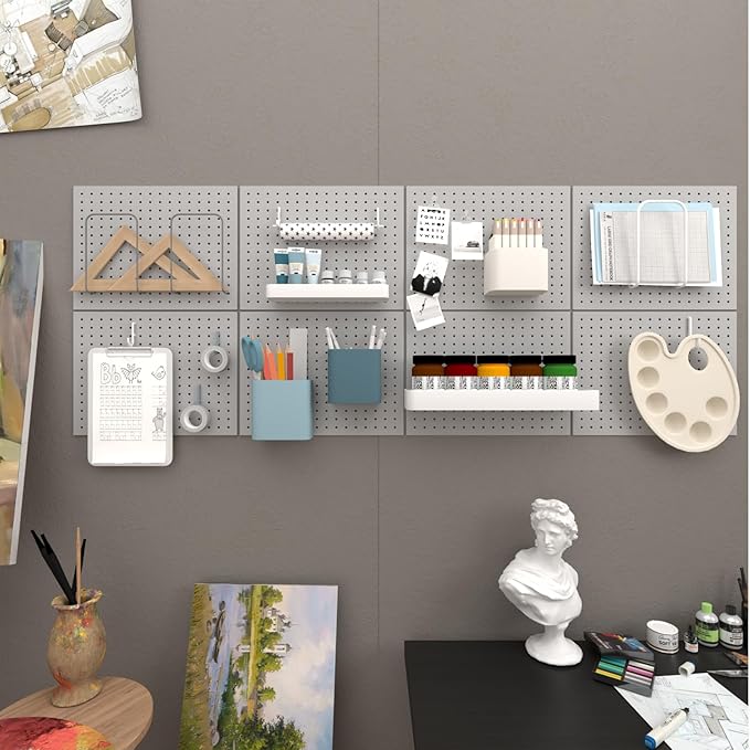 Peg Board,4 Pack Metal Pegboard Panels,PegBoard Wall Organizer,16"x12" Steel PegBoard for Walls,Tools,Garage,Office,Kitchen