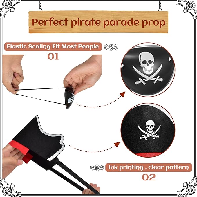Legigo 108 Pcs Pirate Hat with Eye Patch- 54pcs Classic Captain Costume Cap & 54pcs Eye Patch for Pirate Party Cosplay, Halloween & Caribbean Fancy Dress