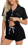 SWOMOG Womens Button Down Pajamas Set Short Sleeve Sleepwear Bride Soft Pj Lounge Sets XS-3XL