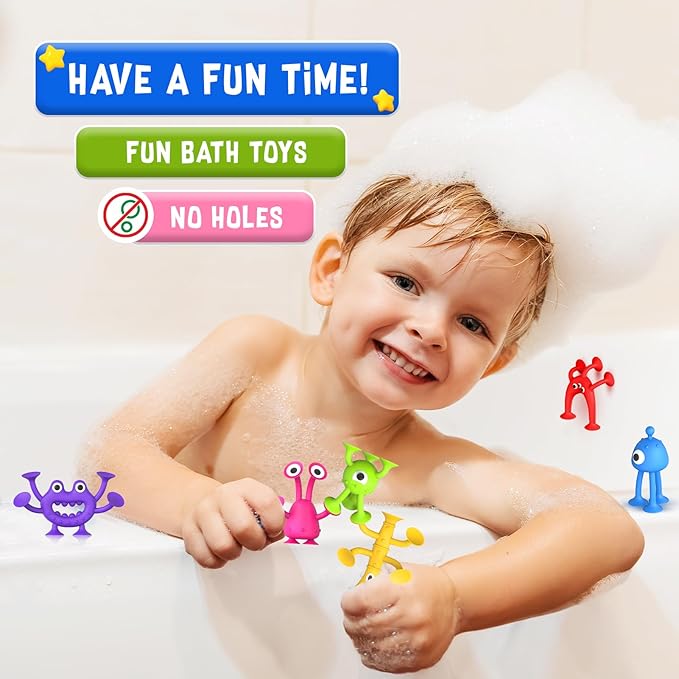Baby Bath Toys Suction Toy: No Hole Bath Toy for Baby Toddlers - Kids Mini Sensory Fidget Suction Cup Toys for Boys Girls - Window Building Toy Gifts Christmas Stocking Stuffers for Kids (Ages 3+)