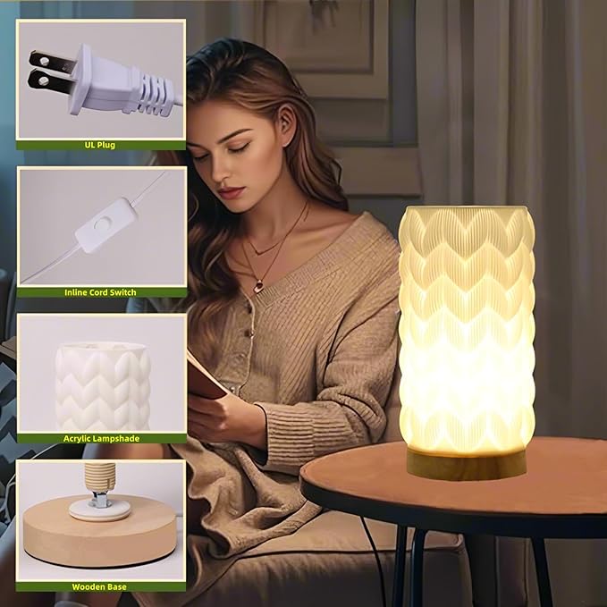 Novelty Small Table Lamp for Bedroom,3 Color Vintage Style Striped Small Night Light Lamp,Mini Minimalist Bedside Lamp with Textured Shade for Living Room Nightstand Small Space Momen Room Office Dorm