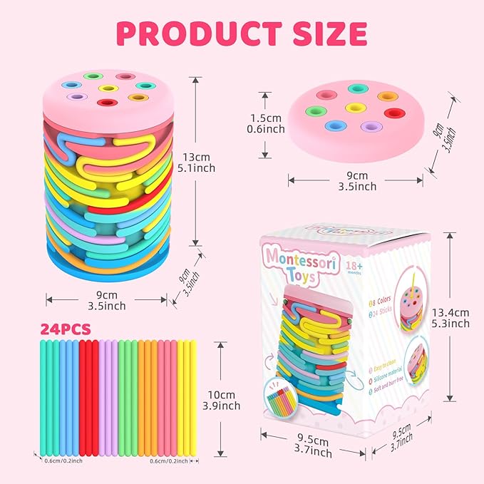 Montessori Toys for 2-3 Year Old: Silicone Learning Color Sorting Toys for Toddlers Age 2 3, Fine Motor Developmental Infants Sensory Matching Games, Busy Board 18 Month Old Baby Boys Girls Gifts
