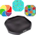 MEKA Tuff Tray with 3 Play Mats, Sensory for Kids Alphabet, Numbers, Color Themes, Indoor Outdoor Use, Home or Classroom (Black, Large 38" x 38")