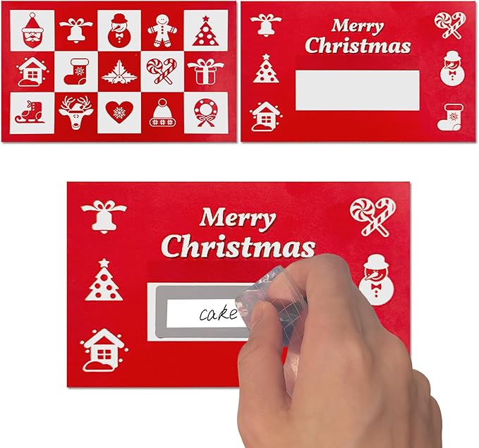 50 Pack Scratch Off Cards, DIY Custom Christmas Scratch Off Stickers, Your Own Game Tickets for Prizes Gift Scratch Cards for Small Business Holiday Birthday Party Favors Games Supplies (Red)