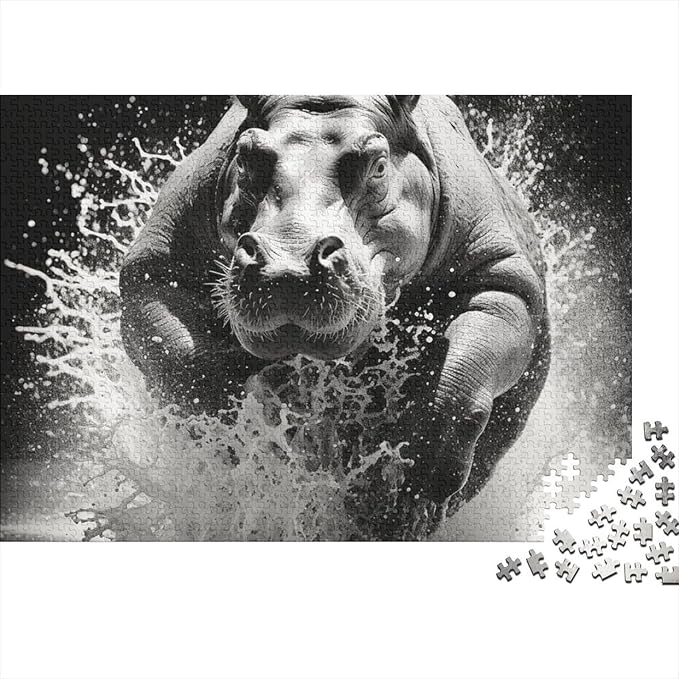 Hippo Thickened Wooden Jigsaw Puzzles 500 Pieces 3D Animal for Adults Fun Education Game Home Decoration Toy Intellectual Game Stress Relief Toy Premium & Durable 500pcs (52x38cm)