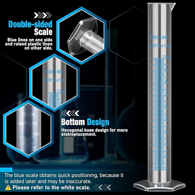 moveland Plastic Graduated Cylinders and Beakers with 5 Pipettes, 10ml 25ml 50ml 100ml Cylinders, 50ml 100ml 250ml 500ml 1000ml Beakers, Ideal for DIY and Kids Science Lab