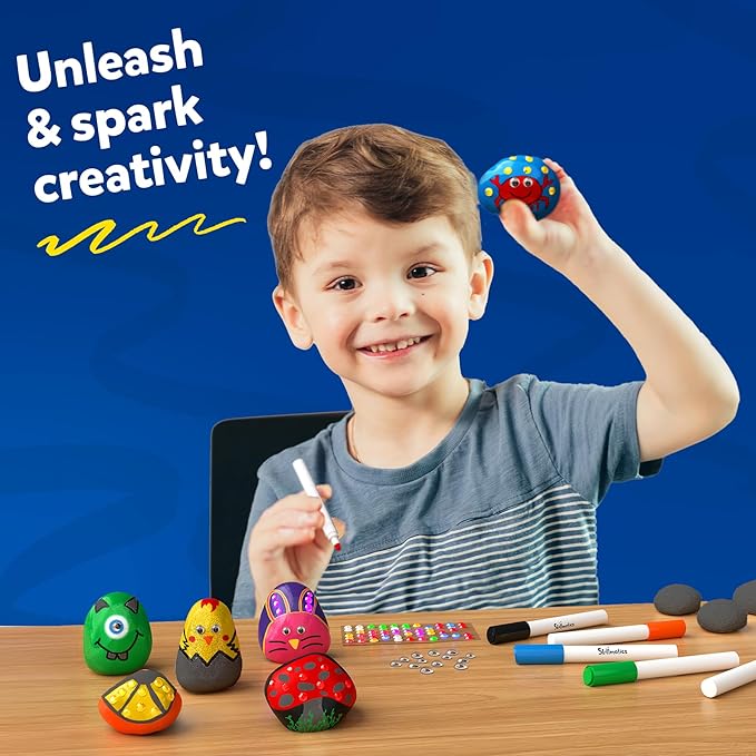 Skillmatics Rock Painting Kit - Mess-Free Art & Craft Activity for Girls & Boys, Craft Kits & Supplies, DIY Creative Activity, Christmas Gifts for Kids Ages 4, 5, 6, 7, 8, 9, 10, 11,12