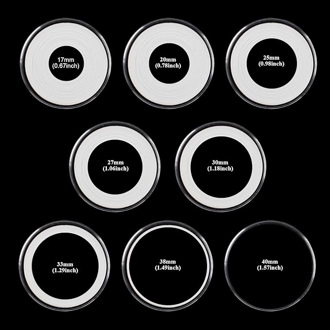 Utron 180P Clear Plastic Coin Capsules, Dollar Coin Holder, 40mm Silver Coin Storage for Collectors, Morgan Silver Dollar Coin Holders with Adjustable Gasket (17/20/25/27/30/33/38/40mm) (60P)