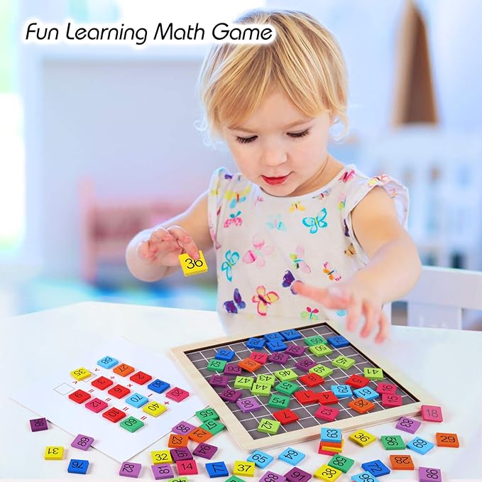 Wooden Montessori Math Counting Hundred Board Toys, 1-100 Consecutive Numbers Learning & Educational Game Toy for Kids Toddlers 3 Year Old with Storage Bag