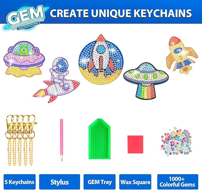 Arts and Crafts for Kids Ages 8-12 - 5D Gem Art Painting Kits for Kids - Create Your Own Gem Keychains by Number DIY Craft Gift for Girls Boys Ages 6-8 8-10 10-12