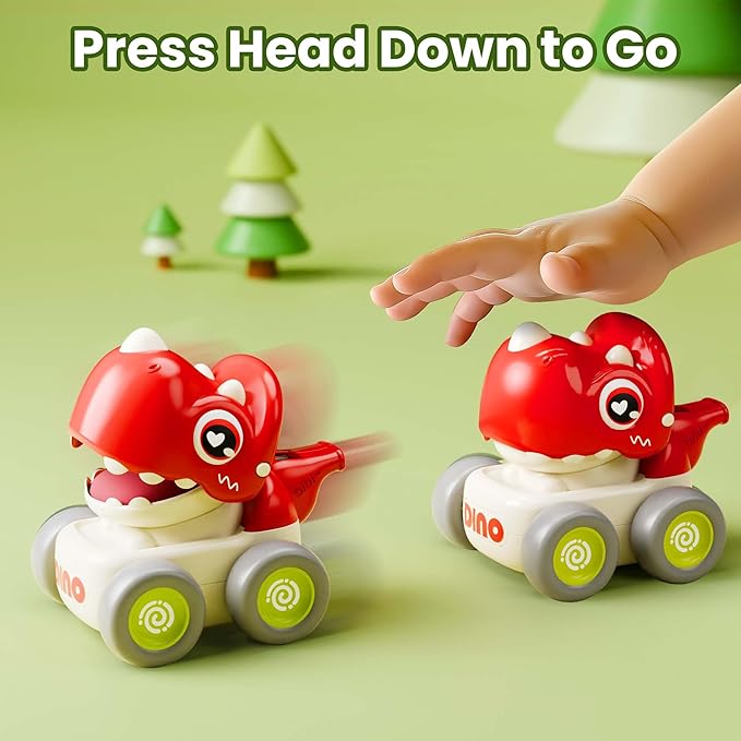 iPlay, iLearn Dinosaur Press Go Car Toys for Toddlers 1-3, Baby Dino Racing Cars, Infant Play Whistle Vehicle Set, Push Go Friction Car for 6-9-12-18 Month, 1-2 Years Old Boys 1st Birthday Gift - Dino