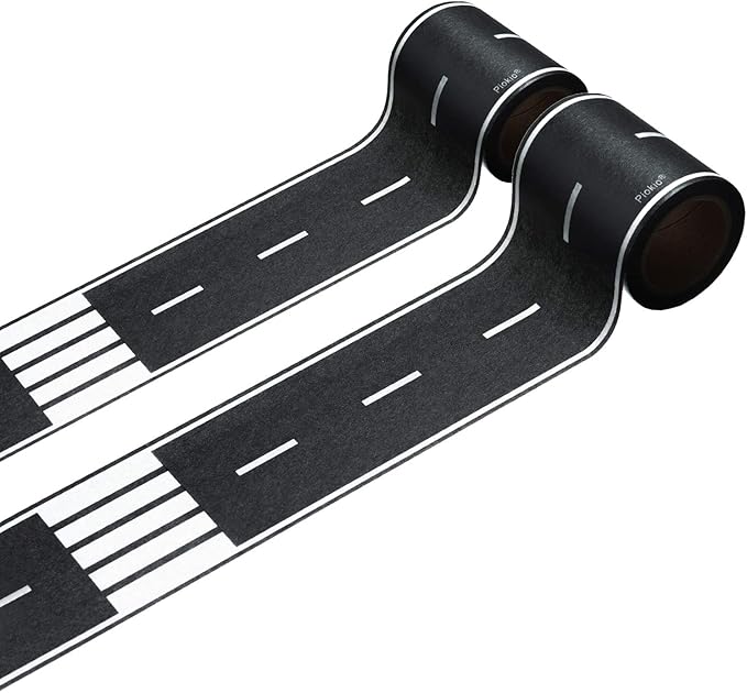 Piokio 2 Rolls of Black Road Track Tape, Race Cars Decorations for Kids Birthday Party, 33" x 2.4" Each Roll