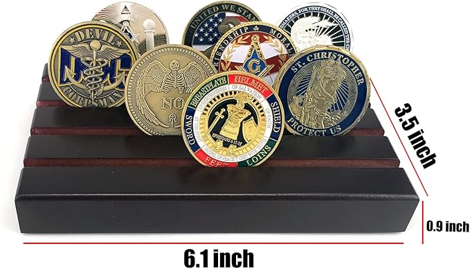 Glamtune 4 Rows Coin Holder,Challenge Coin Display Stand Rack Military Coin Holder (Wood )