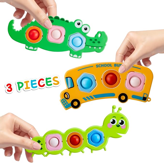 Fidget Push Pop Popper Bubbles Sensory Montessori Travel Car Airplane Flight Essential Activities Must Have Busy Restaurant Outdoor Stocking Stuffers Toys for 1 2 3 Old Toddlers Babies Over 6 Months.