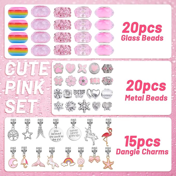 Flasoo DIY Charm Bracelet Making Kit, Jewelry Kit with Unicorn Mermaid Pink Stuff Craft Gifts for Birthday, Christmas, New Year
