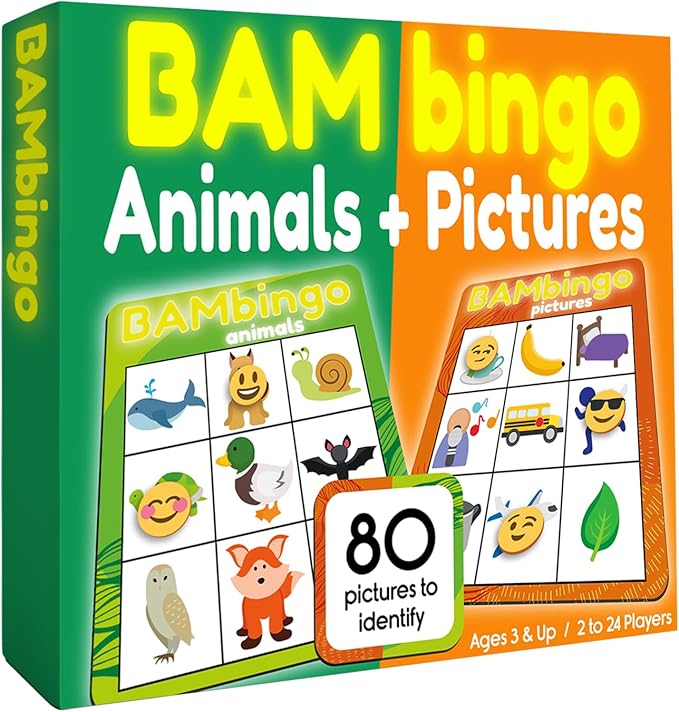 THE BAMBINO TREE Animal and Picture Bingo Game for Kids - Flash Cards Matching Learning Board Game for Ages 3-6 Preschool, Kindergarten & Family Fun