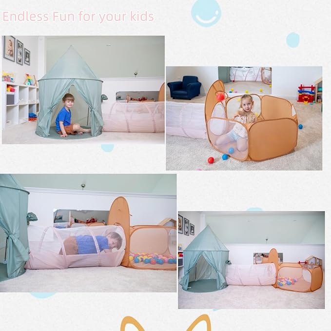 UTEX Kids Play Tent with Tunnel, 3 in 1 Pop Up Play Tent with Ball Pit, Play Crawl Tunnel for Toddler, Boys, Girls, Indoor& Outdoor Play House