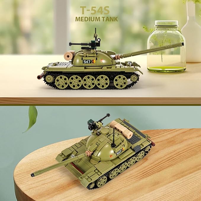 DAHONPA T-54S Medium Tank Army Building Block(604 PCS),WW2 Military Historical Collection Model with 2 Soldier Figures,Toys Gifts for Kid and Adult.