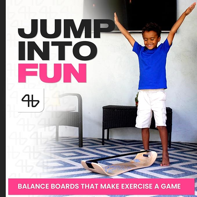 Balance Board for Kids - Slackline Wooden Wobble Board - Slackboard Balance Trainer for Coordination - Training for Skateboard, Snowboard, Football, Soccer, Baseball, Basketball
