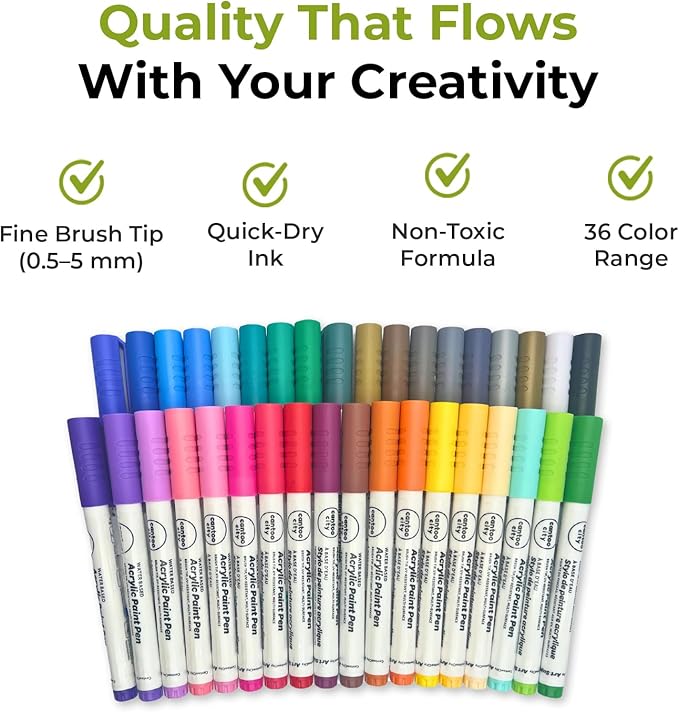 36-Color Acrylic Paint Markers Set – Vibrant multicolour Paint pens for Precision Painting on Multiple Surfaces for Paper, Canvas, Rock, Glass, Wood