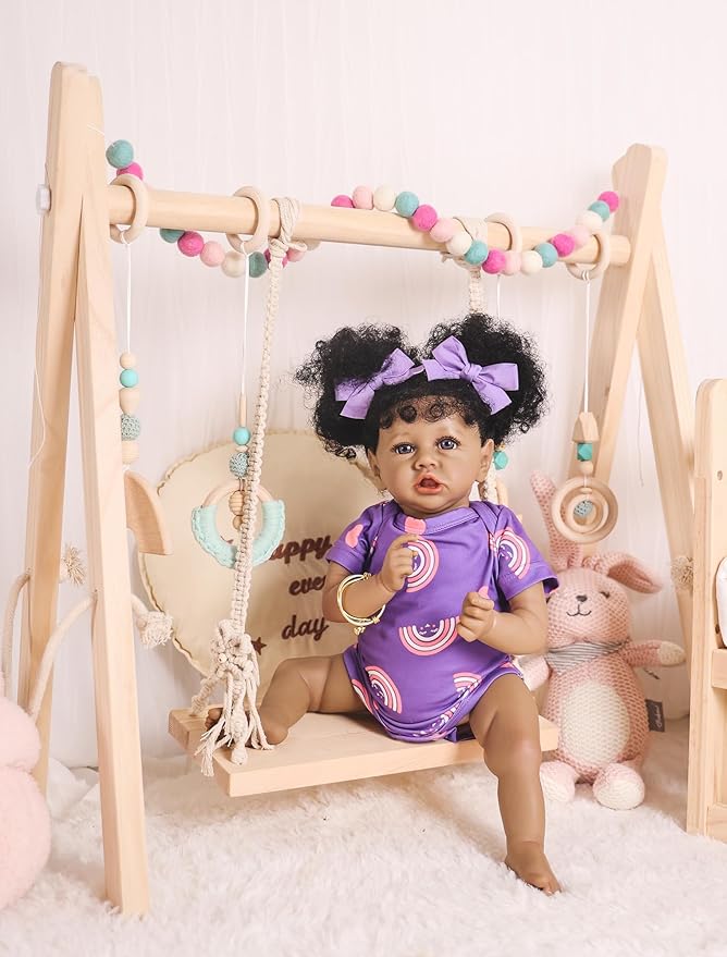 HOOMAI Reborn Baby Black Dolls African American Lifelike Silicone Doll Realistic 18 Inch with Cloth Body Birthday Gift Set for Ages 3+