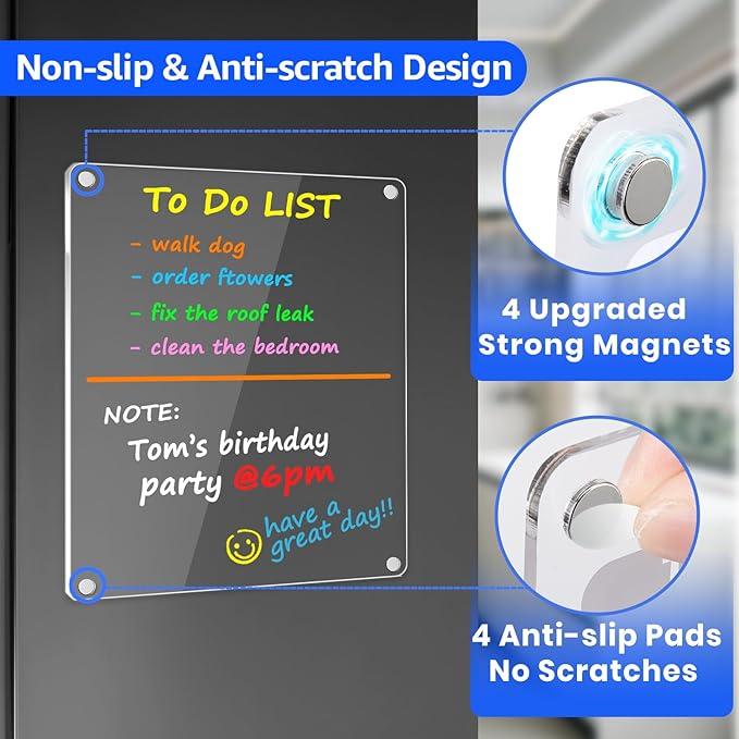 PigPotParty Clear Acrylic Magnetic Chore Chart and Blank Memo Whiteboard for Fridge, 2 Pack 9.5"x12" Dry Erase Board to Do List Meal Planner for Adult Teens Kids Family, Include 8 Markers & 1 Towel