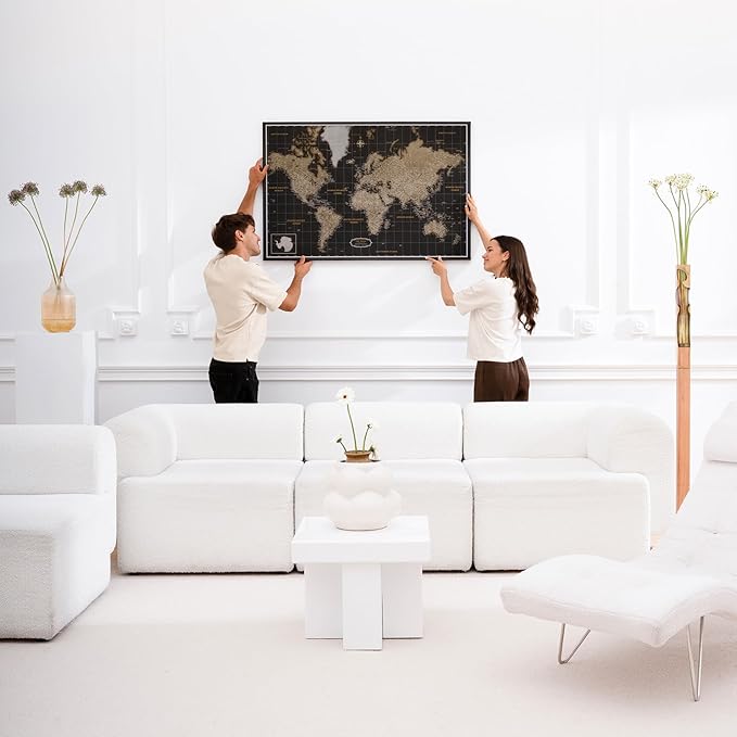 Canvas World Map with Cork Pin Board - English Lettering - Decorative Wall Decoration for All Rooms - Canvas Pictures with World Map Motif (120x80 cm, Pattern 6)