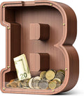 Summidate Wooden Letter Piggy Bank, Extra Thick Large Capacity Piggy Bank for Kids Boys Girls Toddler, Alphabet B Money Bank| Coin Box Birthday, Christmas, Festival