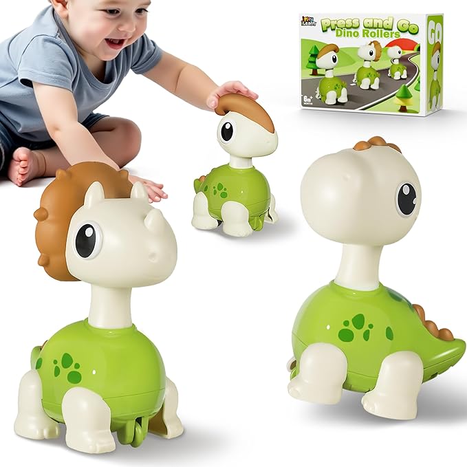iPlay, iLearn Mini Dinosaur Press to Go Car Toys for Toddlers 1-3, Baby Dino Racing Cars, Infant Push Go Play Vehicle Set for 6-9-12-18 Months, Baby 1st Birthday Gifts for 1-2 Years Old Boys Girls