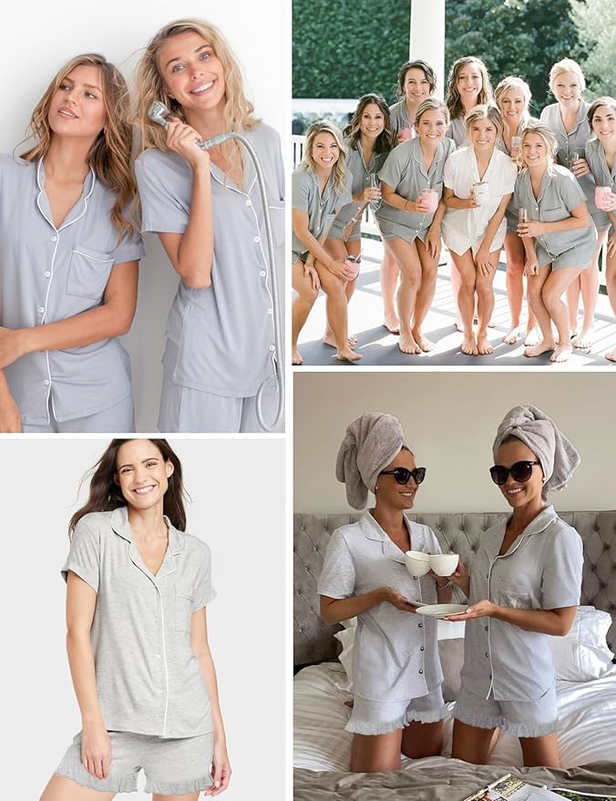 SWOMOG Womens Button Down Pajamas Set Short Sleeve Sleepwear Bride Soft Pj Lounge Sets XS-3XL