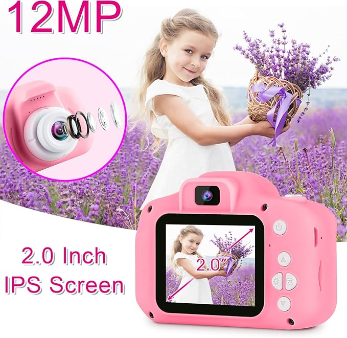 GKTZ Toys for Girls Age 3-8, Kids Camera Digital Video Toddler Camera Children Camcorder Birthday Gifts for 3 4 5 6 7 8 Year Old Girls with 32GB SD Card (Pink)