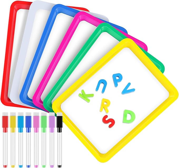 Magnetic Dry Erase Activity Trays Set 9.44 x 13 Inches Classroom Stackable Magnetic Trays with 8 Colorful Dry Erase Markers Letter White Board for Kid Teacher Supplies (6 Pcs,Bright Colors)