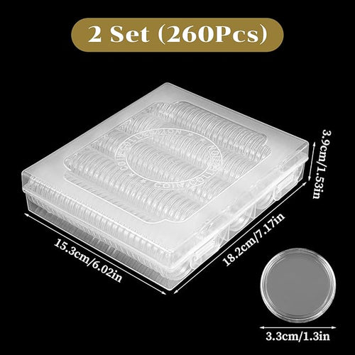 260 Pcs 30mm Coin Capsules with Foam Cushions – 6 Sizes (19/20/22/25/27/30mm) for Collectors,Coins Case with Clear Plastic Storage Organizer Box and Protective Gaskets for Coin Collection Supplies