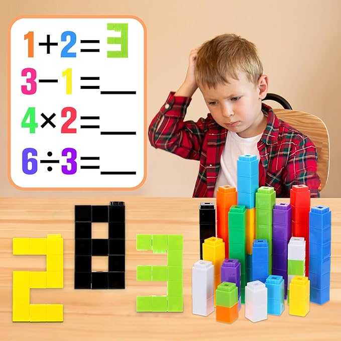Jenaai 300 Pcs Counting Cubes, Plastic Connecting Blocks, Colorful Math Cubes, Math Manipulatives Classroom Learning Supplies, Preschool Learning Materials, Counting Toys(Simple Style)