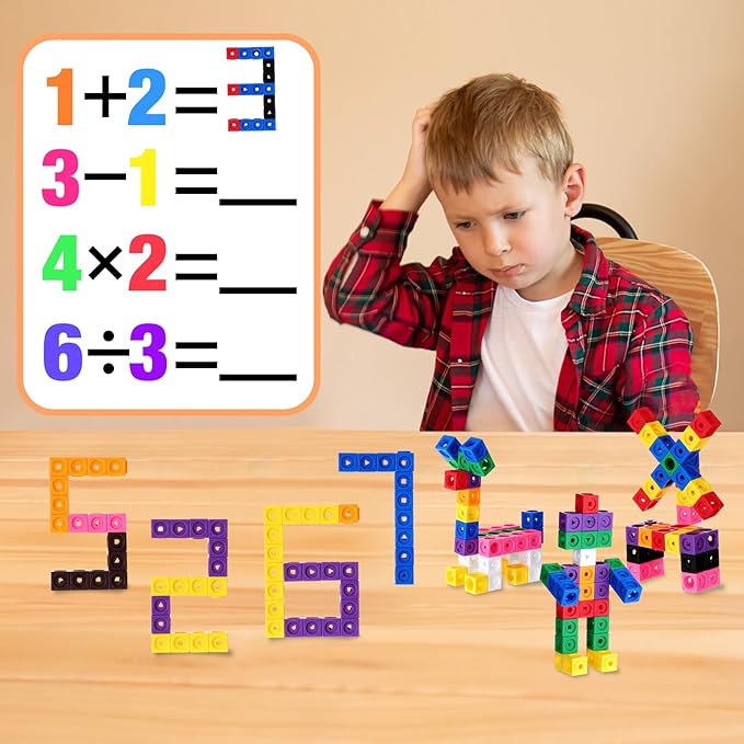 Jenaai 100 Pcs Linking Cubes Plastic Math Cubes Manipulative Counting Blocks STEM Snap Blocks Connecting and Counting for Early Math and Construction, Homeschool Preschool Supplies(Cute)
