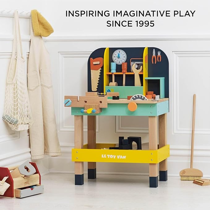 Le Toy Van - Wooden Toy Work Bench Set | Large Educational Construction Set for Role Play | Pretend Play Wooden Tools - Suitable for 3 Year Olds+