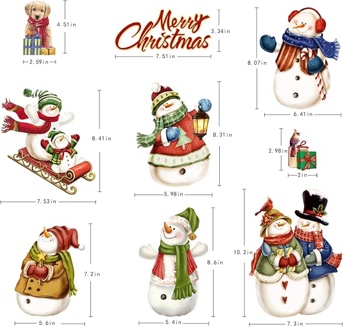 195 Pcs Christmas Window Clings Xmas Snowman Snowflake Window Decoration Large-Size Double-Side | Reusable Snowflake Window Stickers for Xmas Decorations Party Home Decor