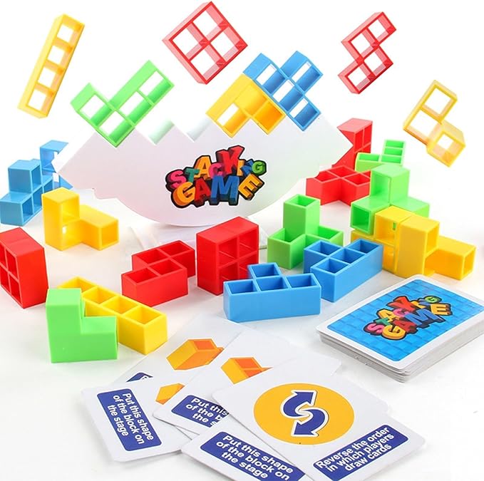 Balance Stacking Attack Block Game, Stack Game for Adult & Kids, Board Games for 2 Players+ Family Games, Perfect for Parties, Travel, Kids & Adults Team Building Blocks Toy, Pack of 48
