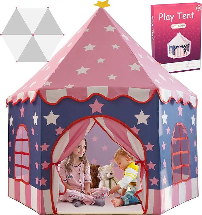 Large Girls Play Tent Princess, Boys Castle Kids Playhouse Indoor Outdoor Toddler Teepee | American Style Design, Age 3-8| Detailed Instructions| Colorful Package| Christmas Birthday Gift Pink