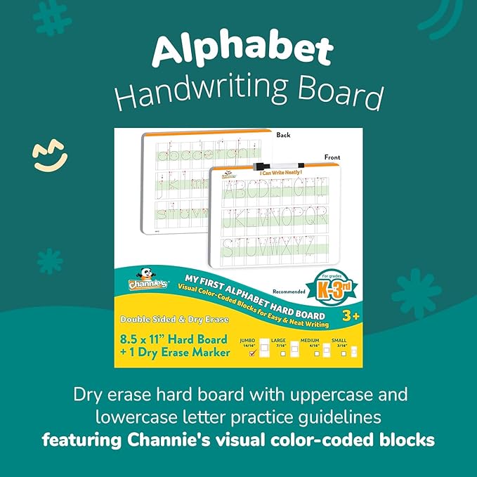 Channie’s Visual Dry Erase Alphabet or Numbers Hard Board - Handwriting for Pre-K, Kindergarten, Elementary School Students (My First Alphabet) Homeschool Learning Supplies & Summer Teaching Workbooks
