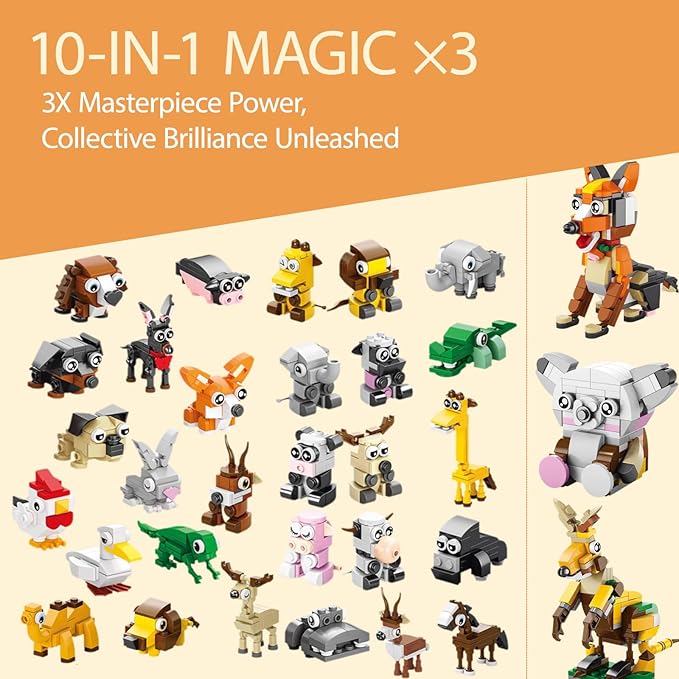 30 Packs Building Blocks Party Favors for Kids, 10 in 1 Mini Animals Building Block Sets for Classroom Prizes, Birthday, Party Favors Return Gifts, Valentines, Easter Gifts (Animals)