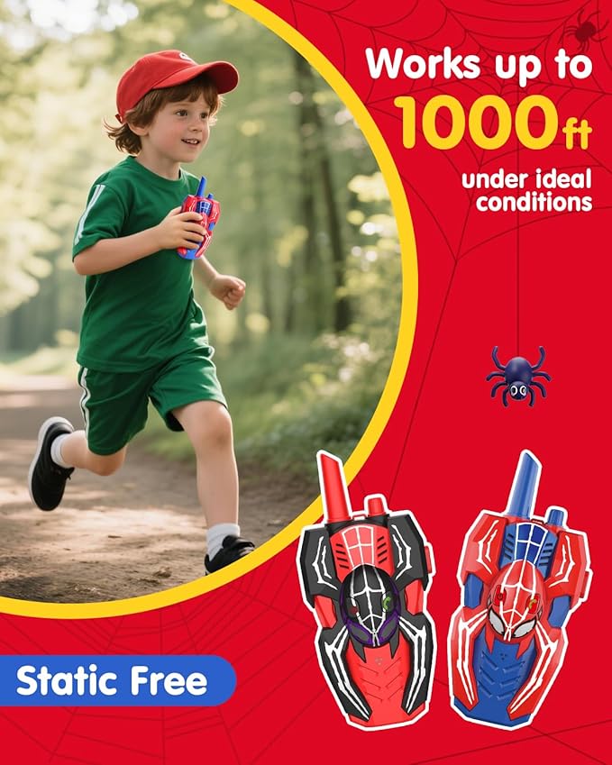 Spider Hero Walkie Talkies for Kids – 2 Pack Indoor & Outdoor Toys for Boys Ages 3-8, Birthday Gift for Children, Fun Two-Way Radios for Playtime & Adventures