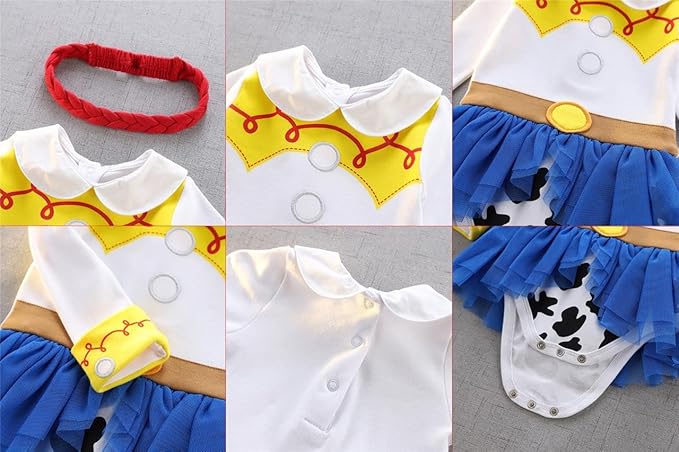 Dressy Daisy Princess Onesie Romper Fancy Dress Costume Halloween Birthday Bodysuit Outfit with Headband for Infant Baby Girl