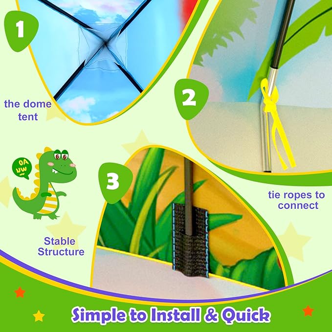 PigPigPen 3pc Dinosaur Play Tent for Kids with Big Roar Button, Baby Ball Pit, Crawl Tunnel, Castle Tents for Toddlers, Children Indoor & Outdoor Playhouse Toys, Perfect Kid’s Gifts